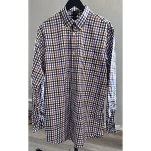 Orvis Country Twill Men’s Shirt LT Large Tall Purple Brown Plaid Check EUC